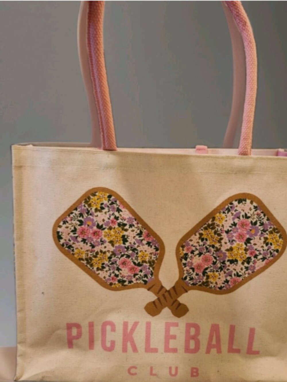Canvas Tote Pickleball Club XL Floral Paddle Pink Lined Beach Preppy Market EUC